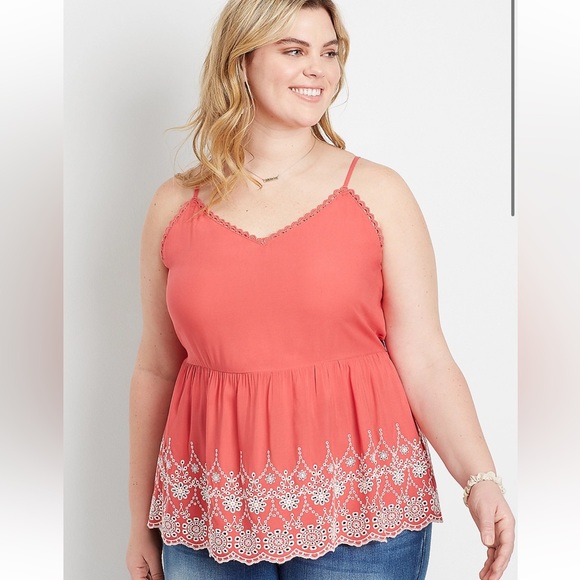 Maurices Tops - Plus Size Red Eyelet Peplum Tank Top 1X